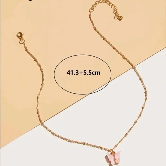 Pink Butterfly Gold Charm Necklace OS New - Picture 7 of 7